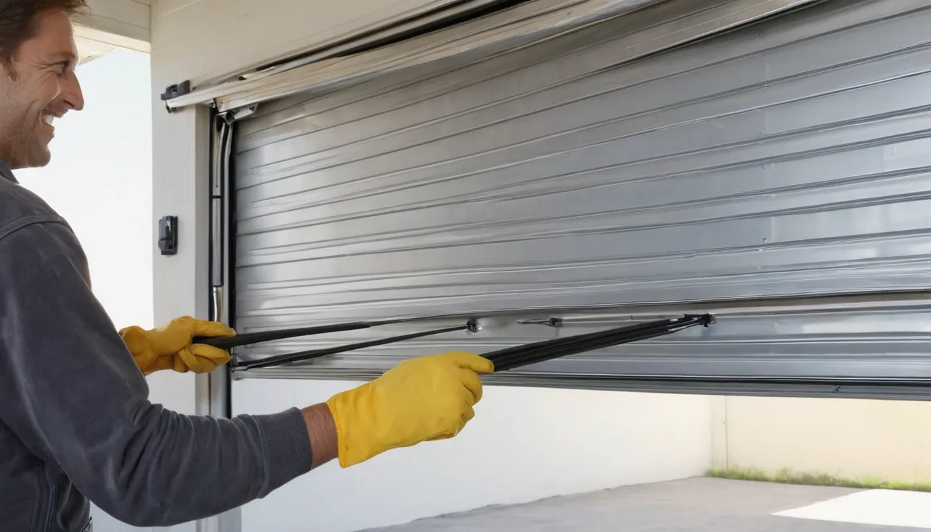 Close view of garage door springs and tracks being inspected